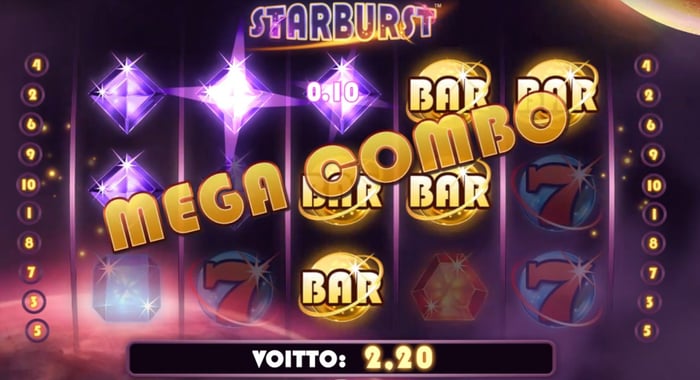 Starburst megakombo tuo pelaajalle 2,20 euron voiton.