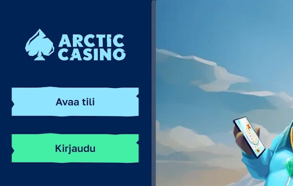 Avaa tili -nappi Arctic casinon etusivulla