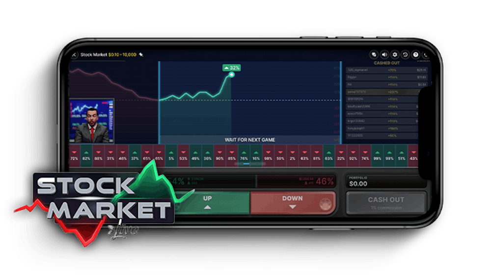 Stock Market crash-peli puhelimen näytöllä