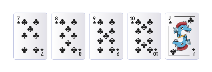 Viiden kortin värisuora, joka koostuu risti 7-8-9-10-J korteista