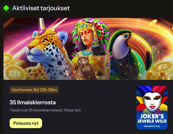 35 aktivoitua ilmaiskierrosta Jokers Jewels Wild -peliin.