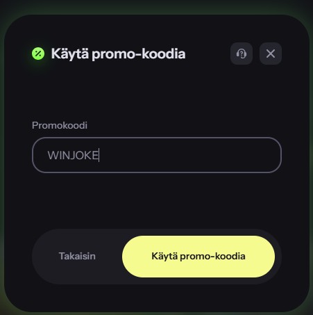 Sunnybetin bonuksen aktivointi promokoodilla.