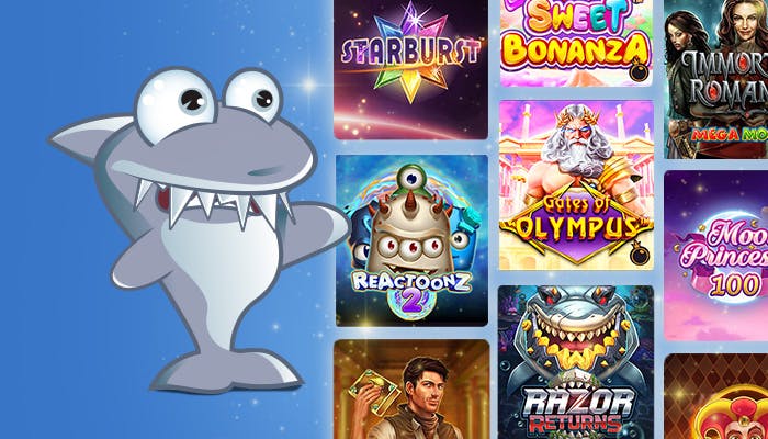 Kasinohai esittelee suosittuja kolikkopelejä, kuten Starburst, Reactoonz 2 ja Gates of Olympus