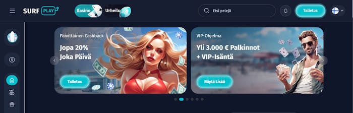 SurfPlay Casinon käteispalautus ja VIP-ohjelman bonukset.