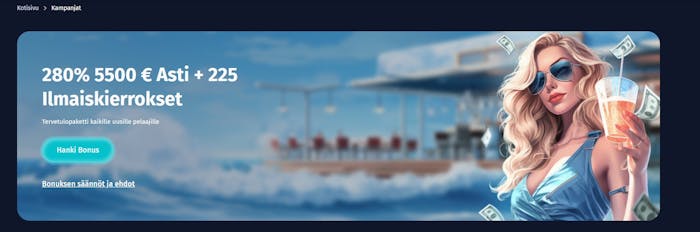 SurfPlay Casinon tervetulobonus uusille pelaajille.
