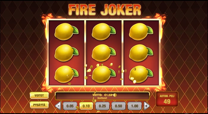 Kuva, jossa näkyy täyden pelialueen tuomat voitot Fire Joker -pelissä.