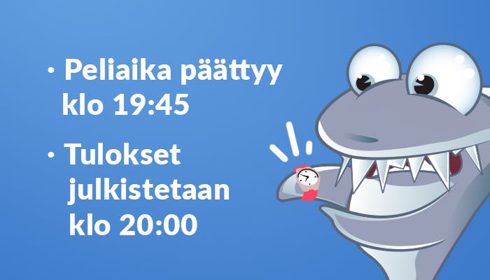 Kasinohai katsoo kelloa ja vieressä tekstit: 
