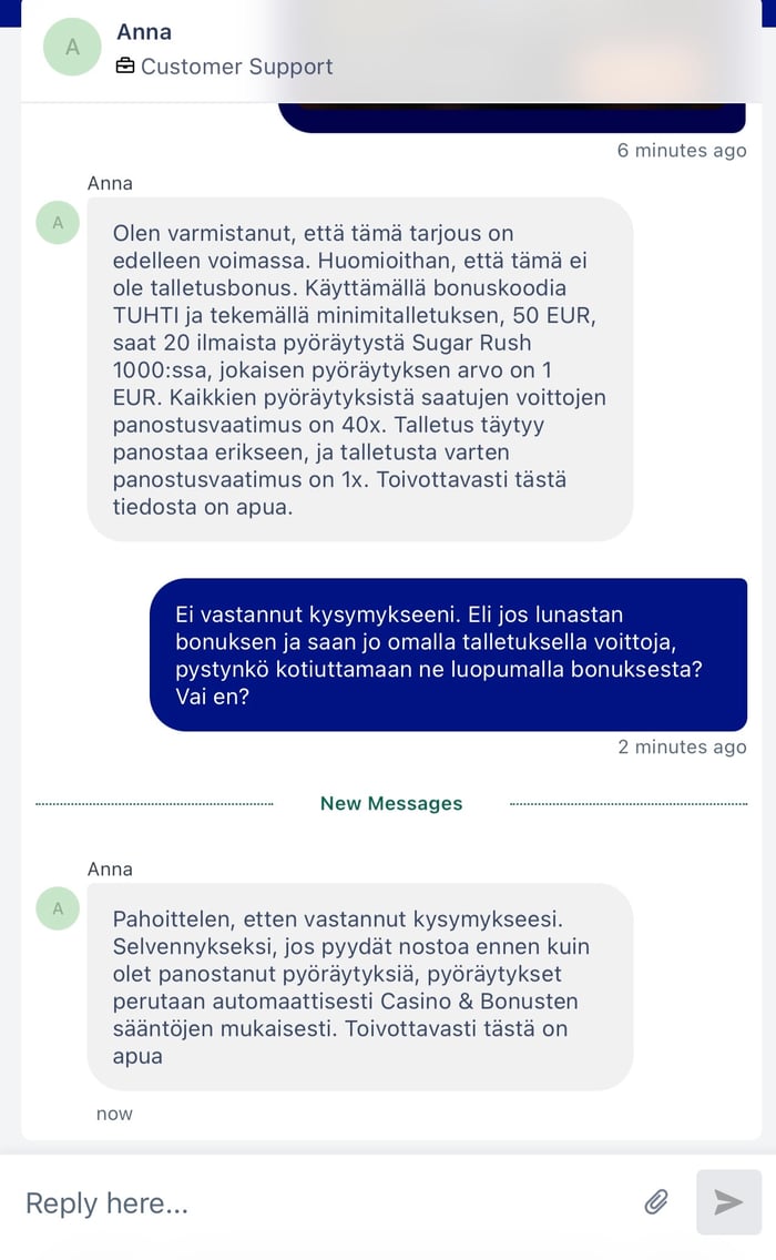 Tuhti-kasinon asiakastuen pahoittelut.