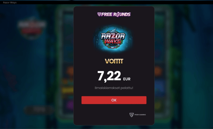 Boost Casinon ilmaiskierrokset toivat testissä 7,22 € voittoja.
