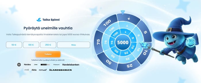 Taikaspinni kasino etusivun talletuslomake pankkivaihtoehtoineen.