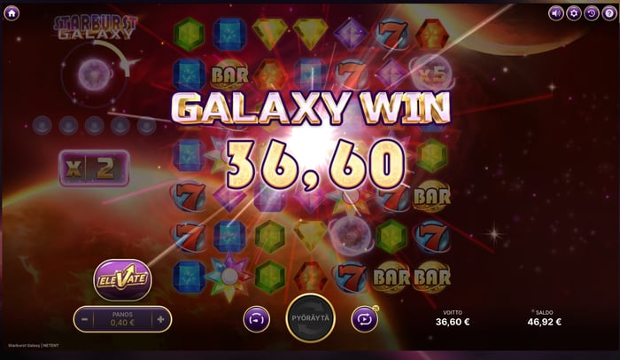 36,60 euron Starburst Galaxy -voitto.