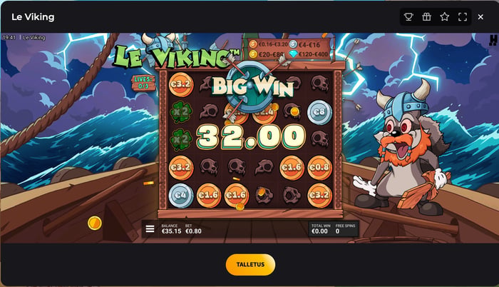 32 euron voitto Le Viking -kolikkopelistä.