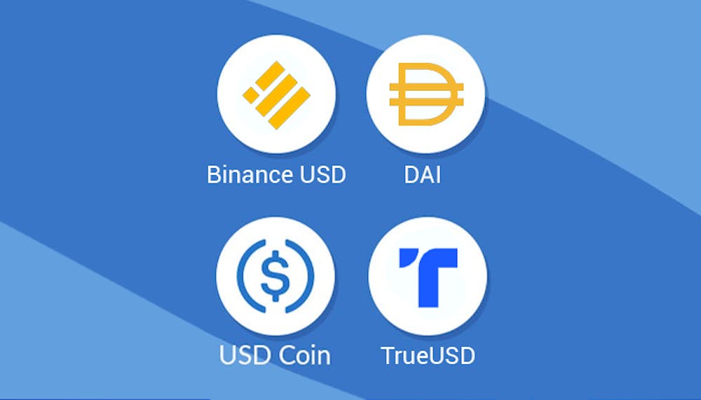 Kryptovaluutat, jotka ovat samankaltaisia Tetherin kanssa, kuten Binance USD ja DAI.