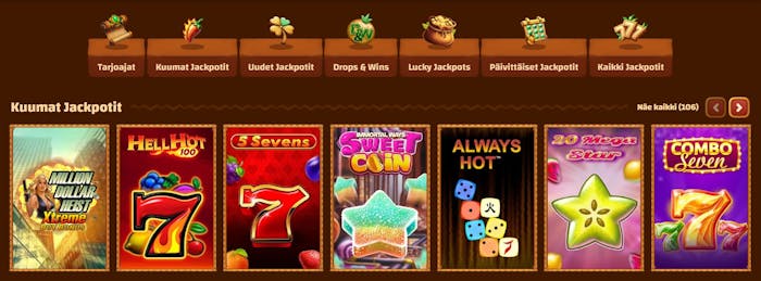 Tiki Casinolla on oma osionsa erilaisille jackpot-peleille, kuten kuumat jackpotit.