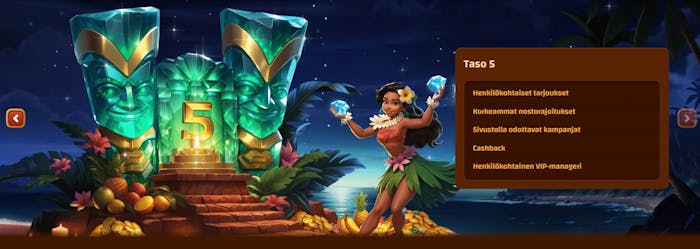 Tiki Casino VIP-ohjelmassa on viisi tasoa.