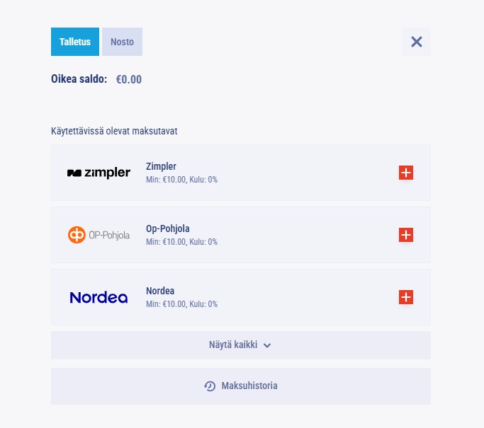 TikiTaka Casino talletus tapahtuu esimerkiksi ZImplerin, OP-Pohjolan tai Nordean kautta verkkopankkitunnuksilla.