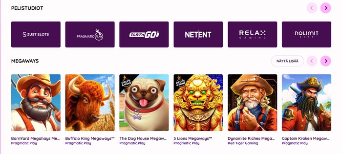 Osa Tikkari kasinon pelivalmistajista listattuna.