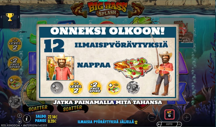 Big Bass Splash -pelin ilmaiskierrokset käynnistymässä.