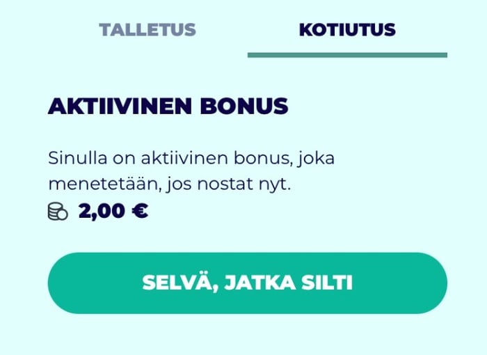 Titaani varoittaa nostoa tehdessä, jos tilillä on aktiivinen bonussaldo.