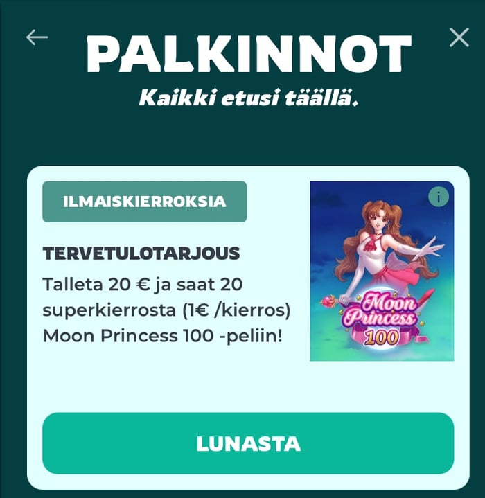 Titaani kasinon bonukset tulevat palkinnot-osioon, josta ne lunastetaan käyttöön.
