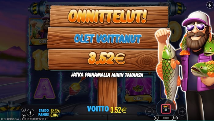 3,52 euron voitto Big Bass Blast -pelistä.