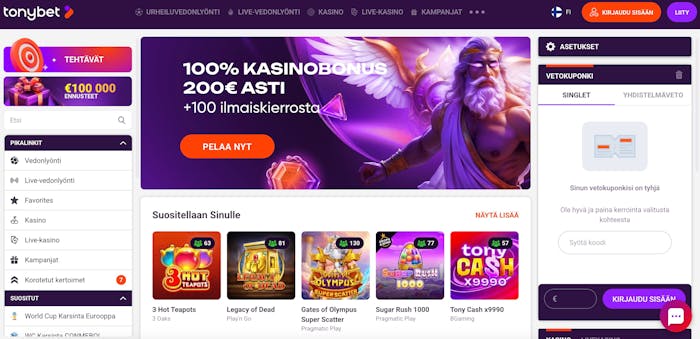 Tonybet Casinon etusivu
