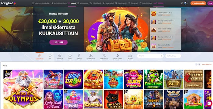 tonybet etusivu kertoo mitä pelaaja voi odottaa kasinolta