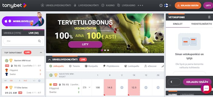 Tonybet vedonlyönti