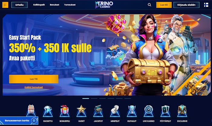 Trino Casinon aula, jossa n?kyv?t sivuston p??valikot.
