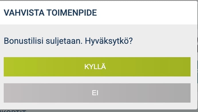 Bonustilin sulkeminen Vivatbetillä.