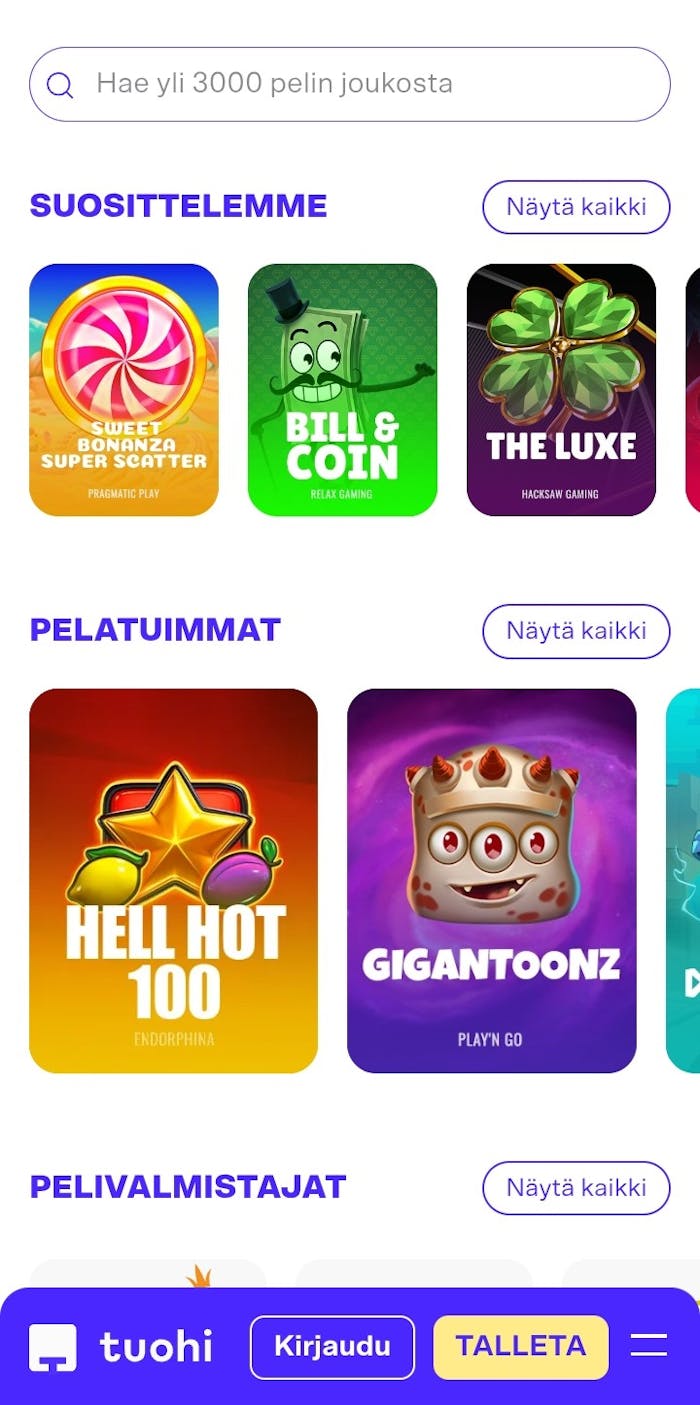 Tuohi Casino mobiilissa