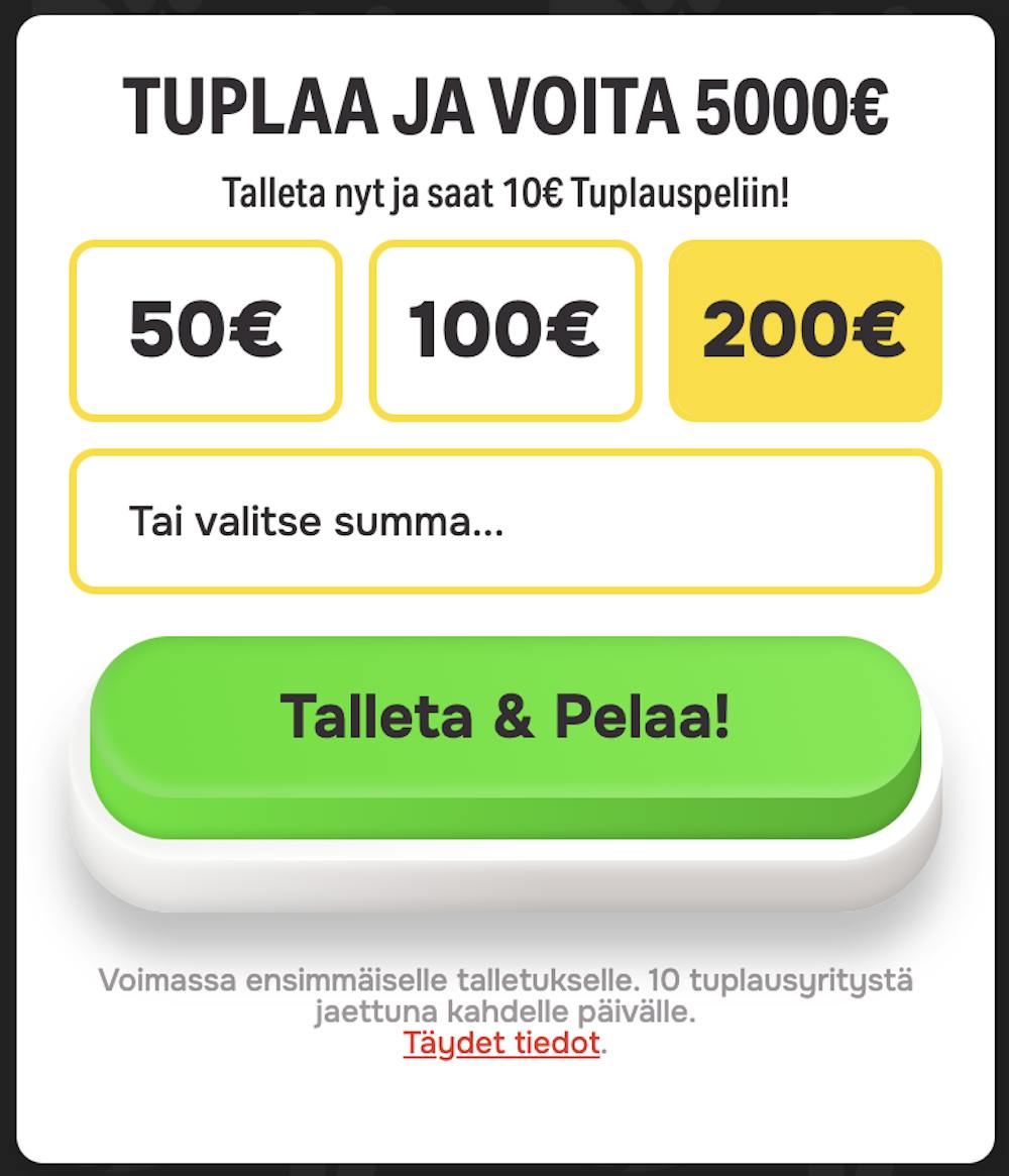 Tuplaus kasinolla pääsee pelaamaan nopeasti talletuksen tekemisen kautta