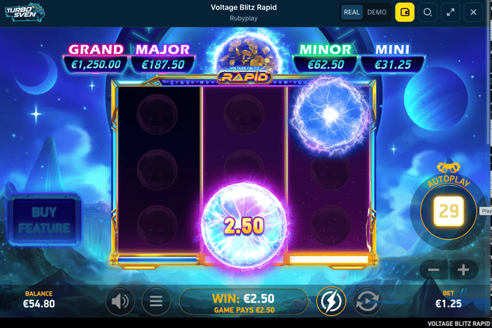 Voltage Blitz Rapid - Rubyplay -pelin näky Turbosven Casinolla.
