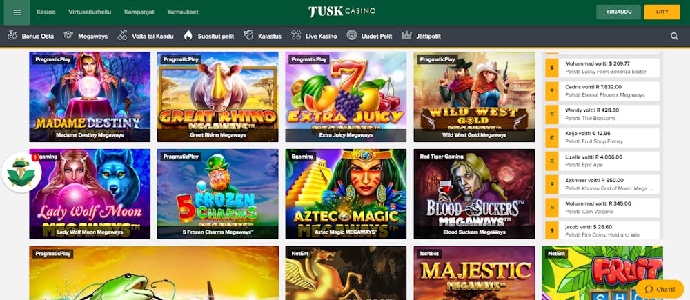 tuskcasinon pelivalikoima