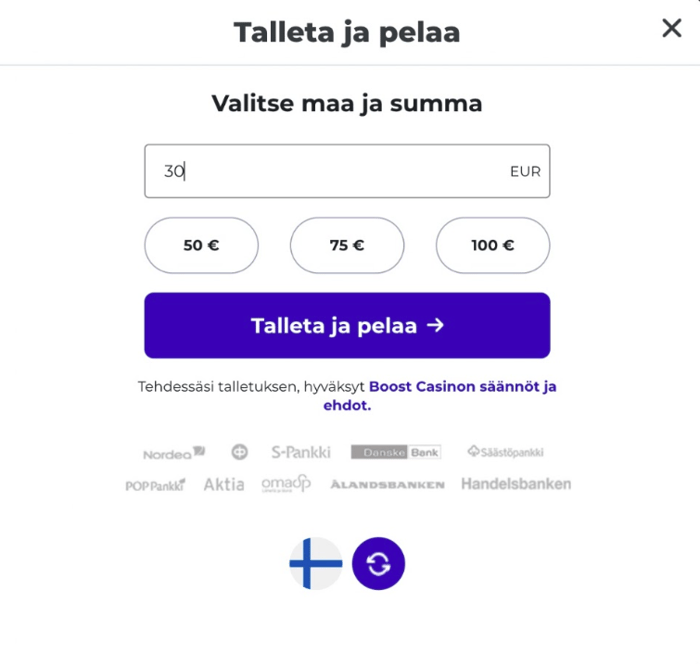 Syötin 30 € talletussumman