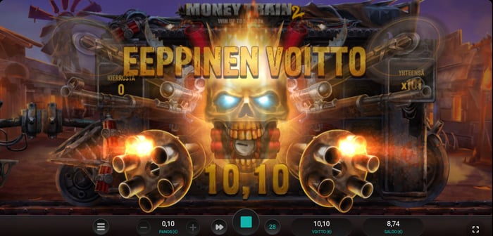 10,10 € voitto Money Train 2 -pelissä.