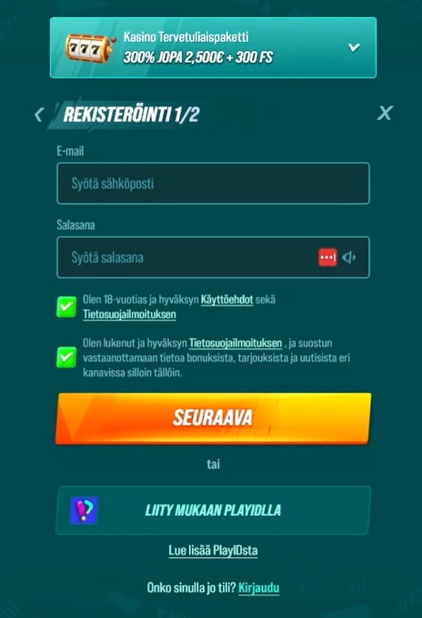 Golisimo-kasinon rekisteröintilomake ja tervetuliaisbonus