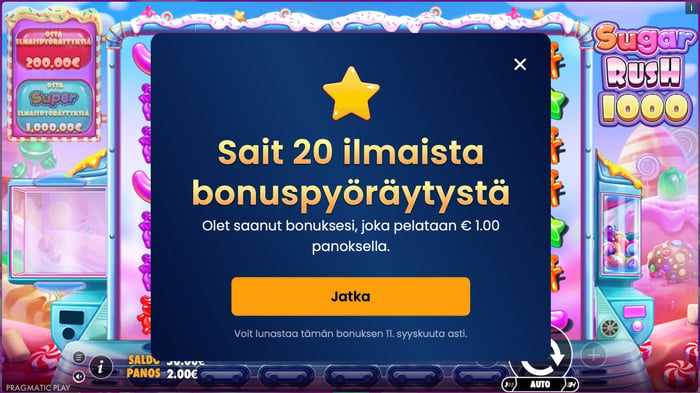 20 bonuspyöräytystä Tuhti-kasinolla.