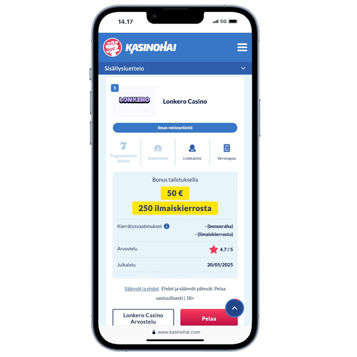 Overzicht van Kaasino app features