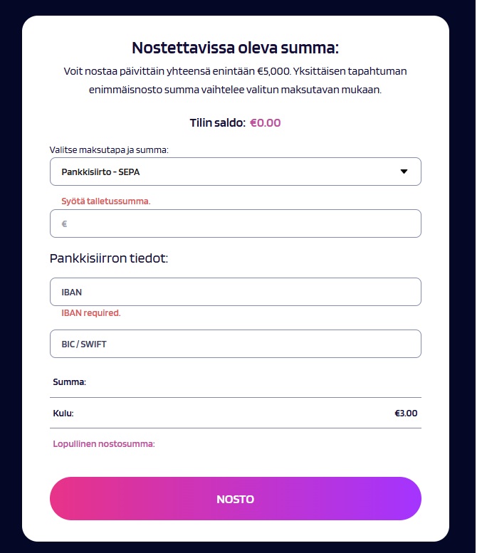 Lyra Casinon koitiutussivu