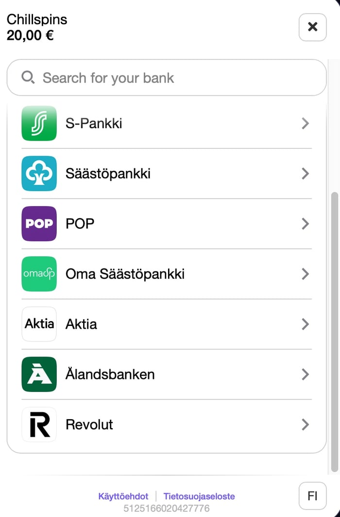 Chill Spinsin suomalaiset pankkivaihtoehdot.
