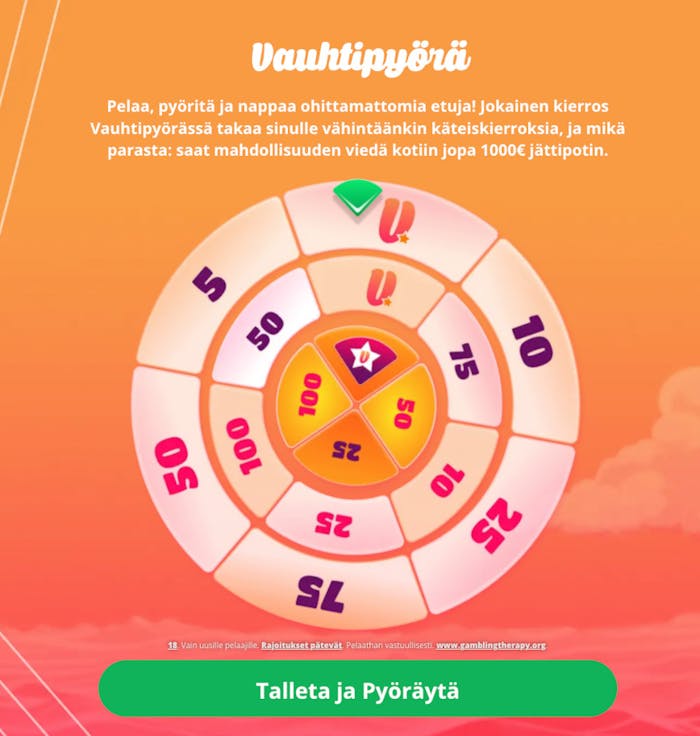 Talletuksista Vauhti Casino palkitsee Vauhtipyörällä