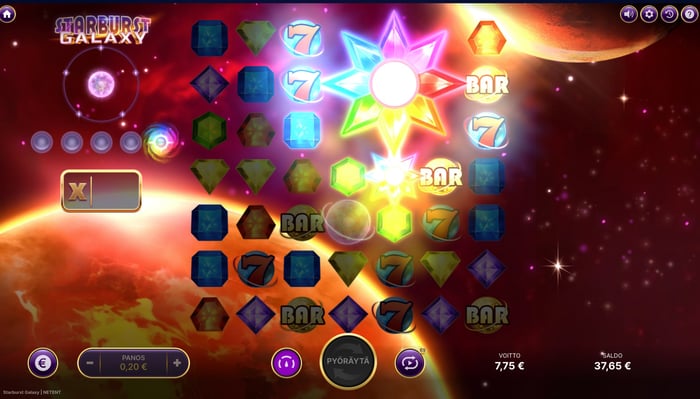 Kuva Starburst Galaxy -pelistä, jossa näkyy laajentunut pelialue ja jättiwild.
