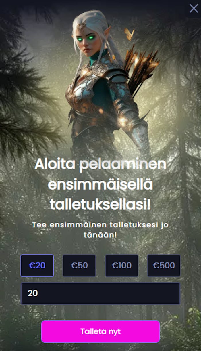 Vegasmobile kasinon etusivu, jossa ehdotetaan pikatalletusta.