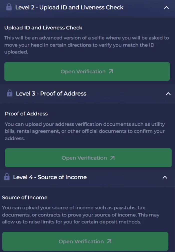 Rainbet Casinon KYC-prosessi sisältää useita vaiheita.
