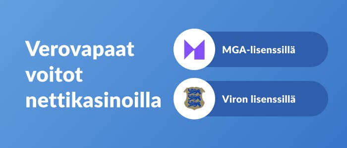 Kuvat MGA:n ja Viron lisensseistä, jotka takaavat verovapaat voitot pikakasinoilla.
