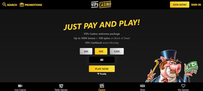 vips casinon tervetulotarjous