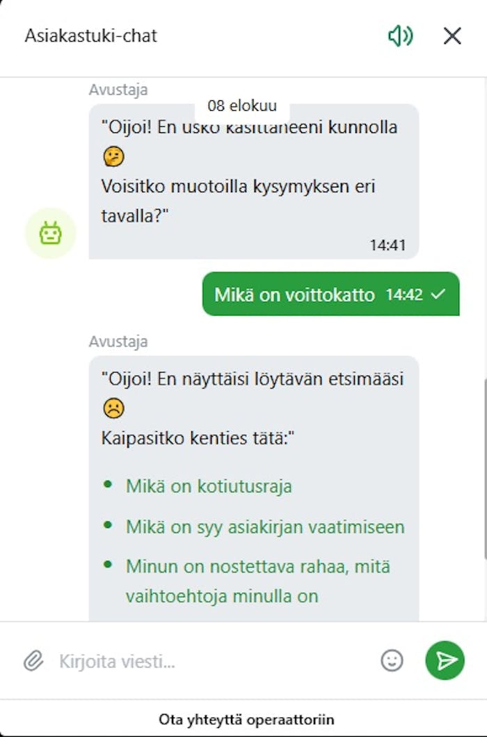 Vivatbet Casinon chat-bot tarjoaa valmiita artikkeleita
