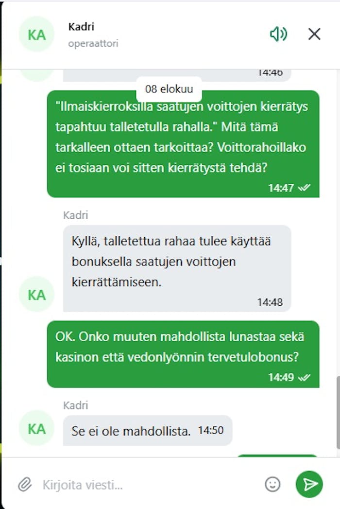 Vivat bet live-chat kertoo kuinka ilmaiskierrosten kierrätys toimii