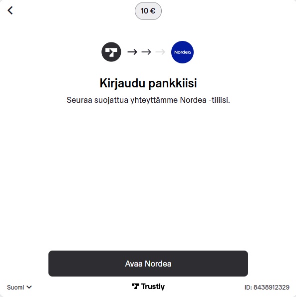 Kirjaudu pankkiisi. Nettikasino vie pelaajan Nordea-tilille suojattua yhteyttä pitkin.